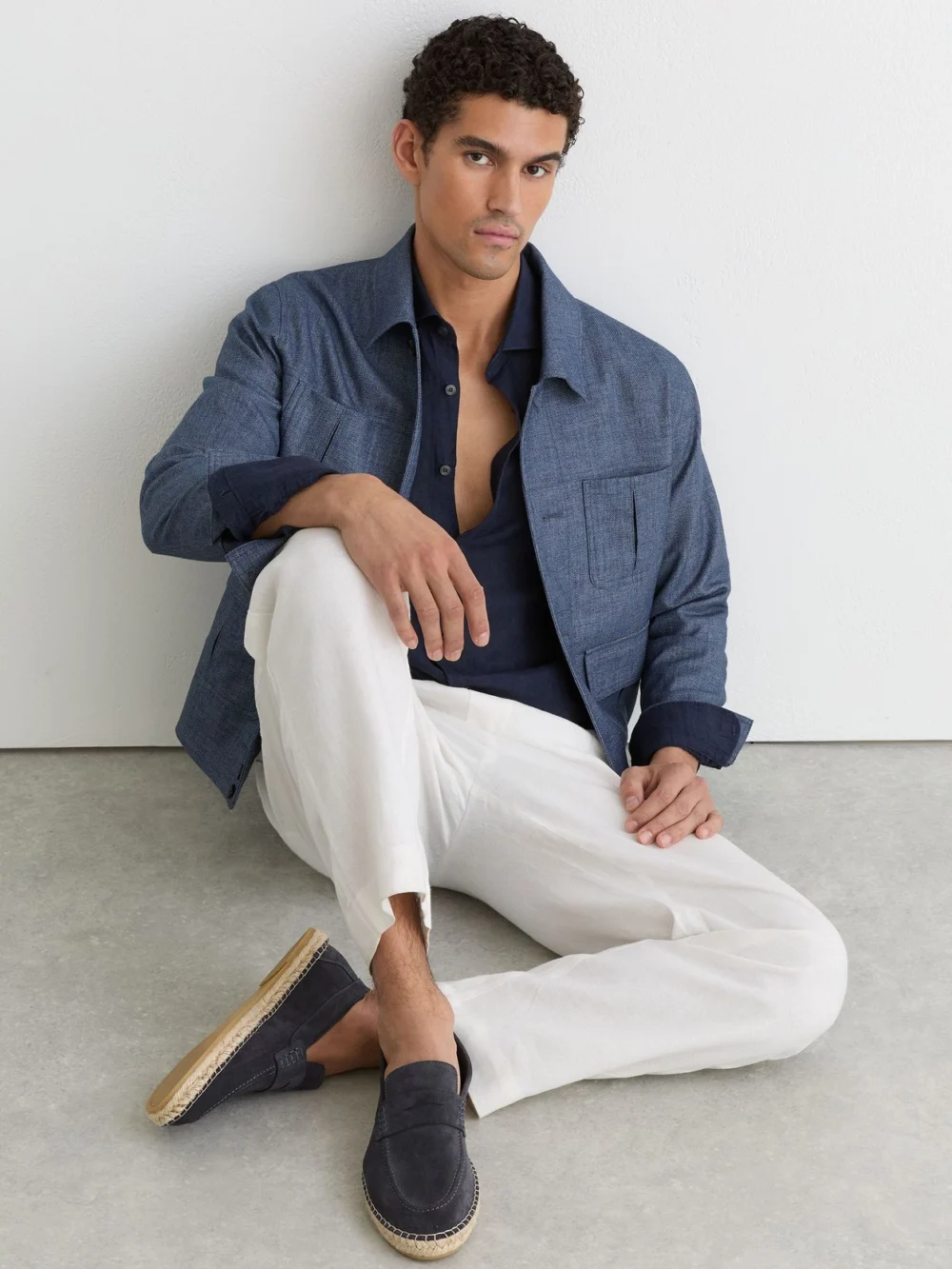 Reiss Airforce Blue Suede Penny Loafer Espadrilles