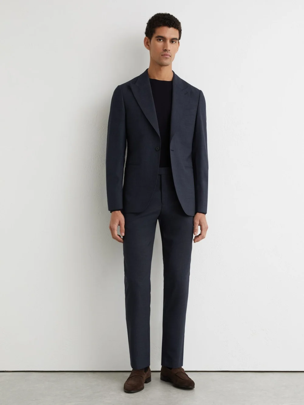 Reiss Airforce Blue Tailored Fit Virgin Wool Textured Tailored-fit Trousers