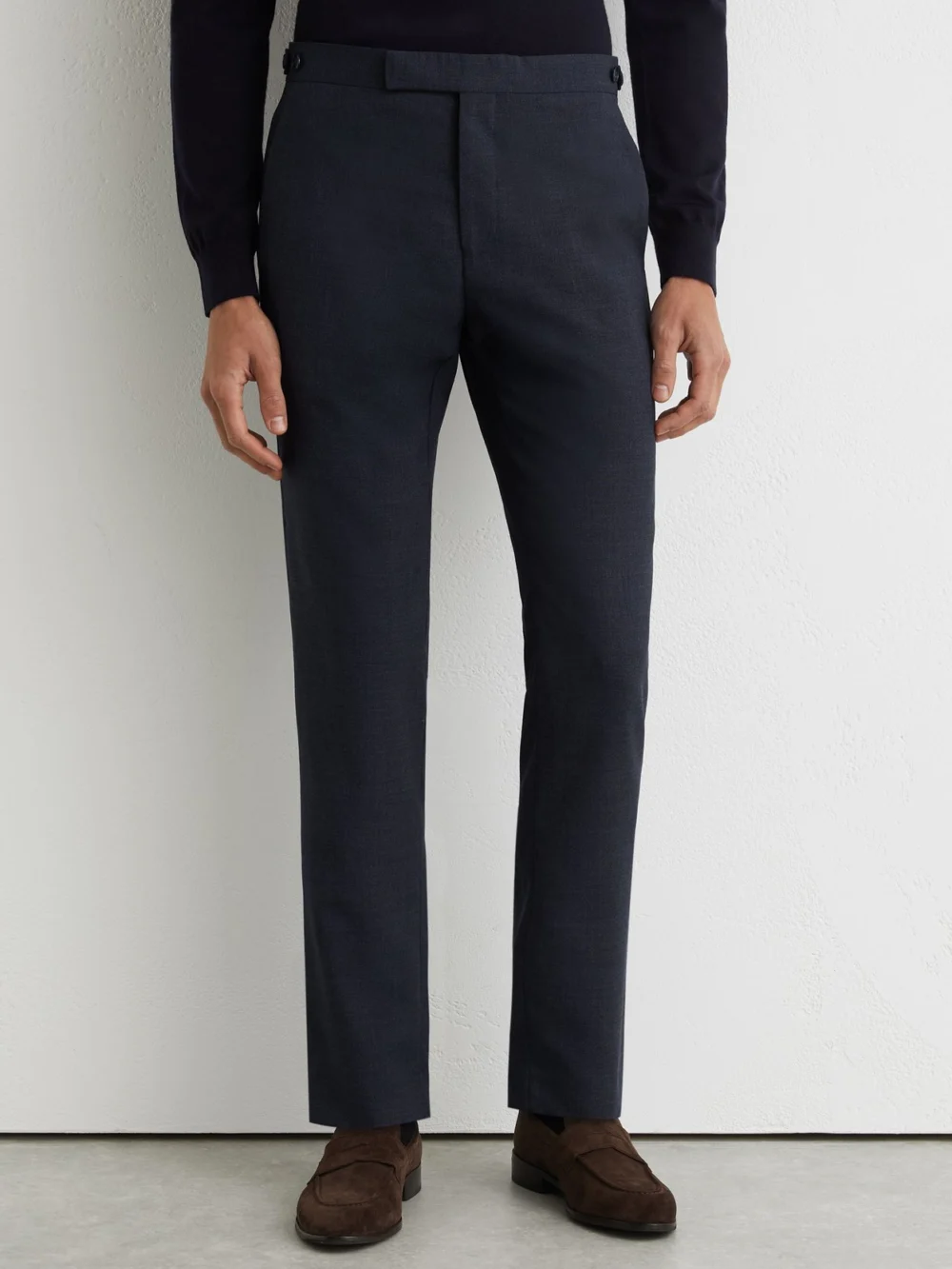 Reiss Airforce Blue Tailored Fit Virgin Wool Textured Tailored-fit Trousers, view 3
