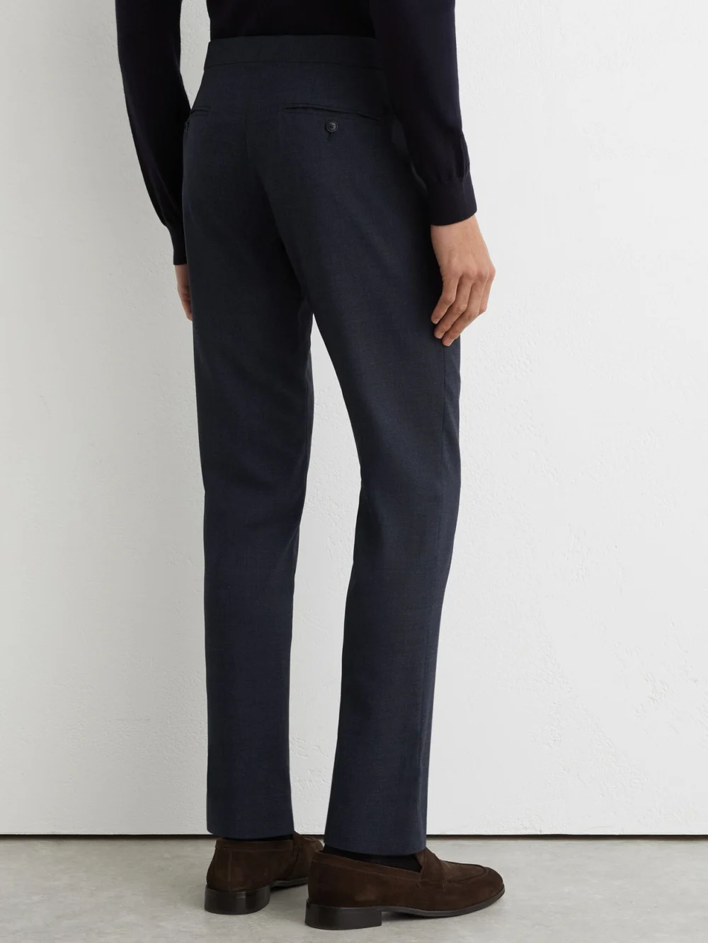 Reiss Airforce Blue Tailored Fit Virgin Wool Textured Tailored-fit Trousers, view 4