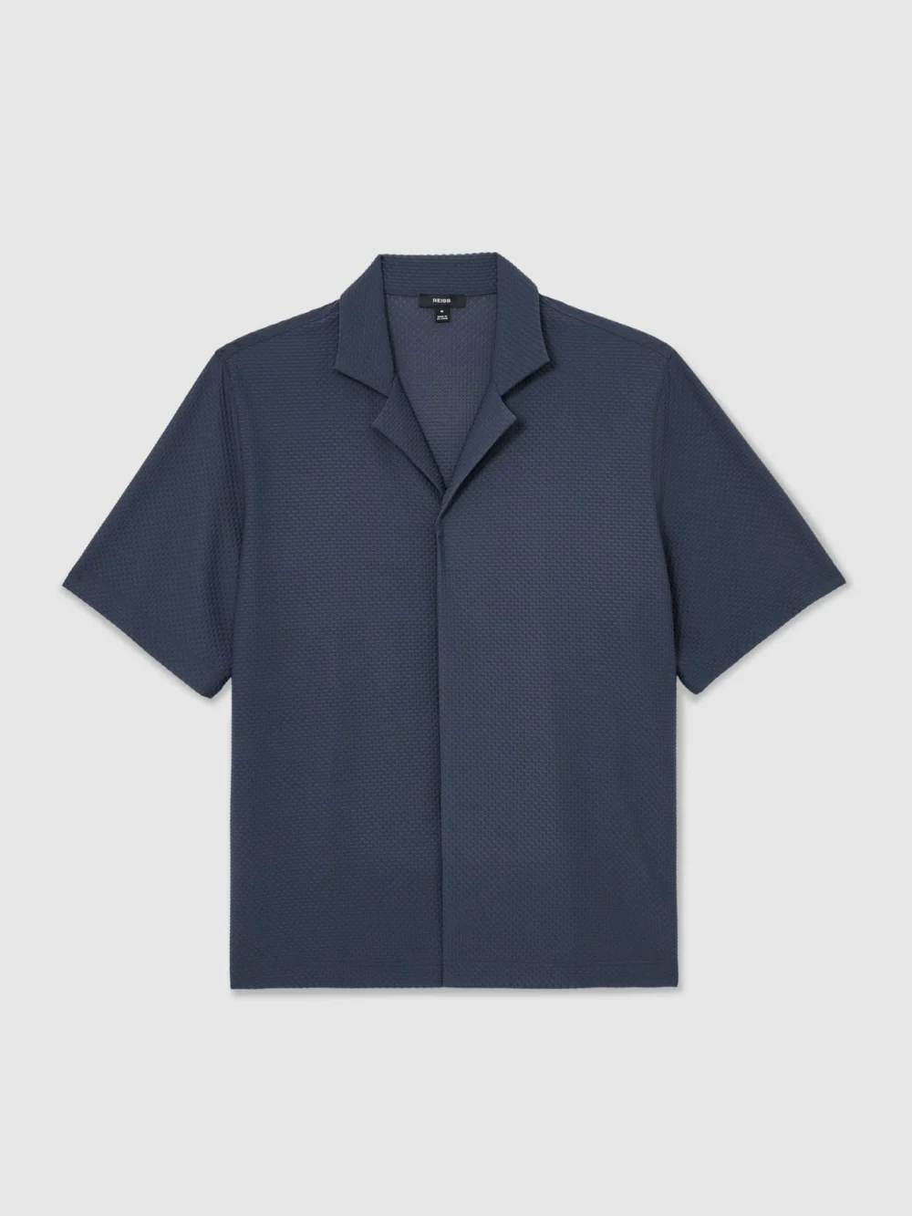 Reiss Airforce Blue Textured Cuban-collar Short-sleeve Shirt, view 2