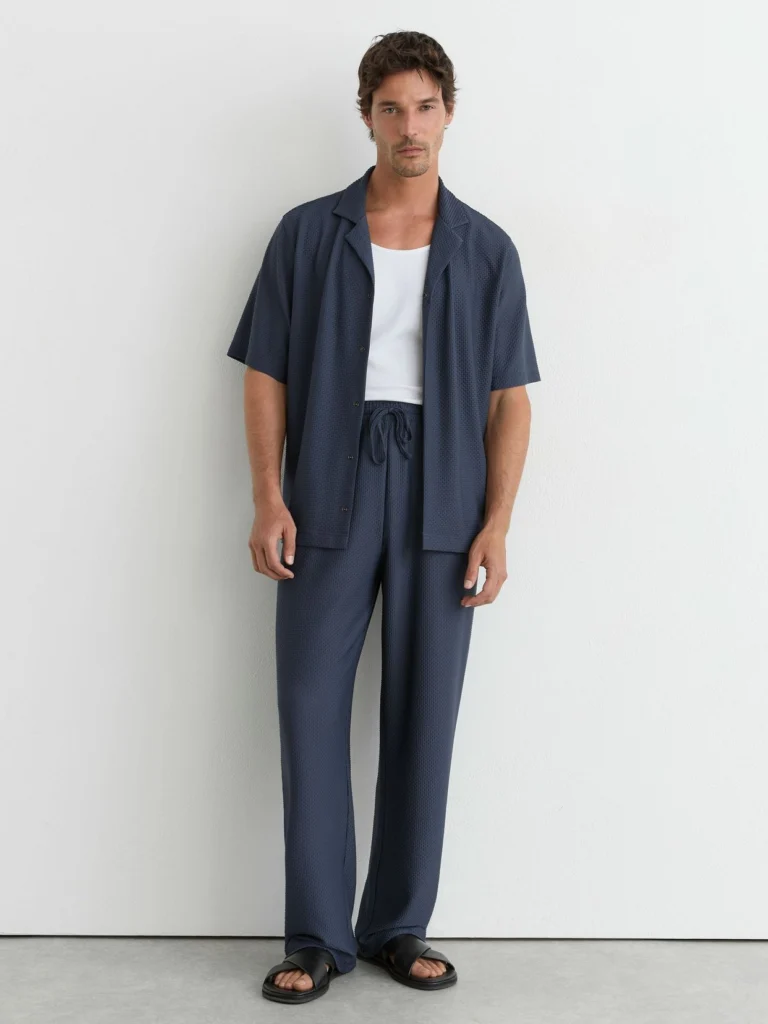 Reiss Airforce Blue Textured Drawstring Relaxed-fit Trousers