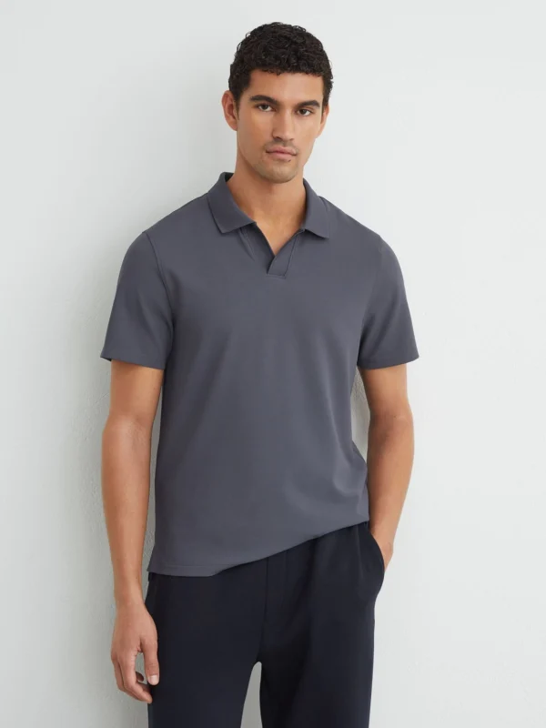Reiss Airforce Blue Textured Open-collar Polo Shirt