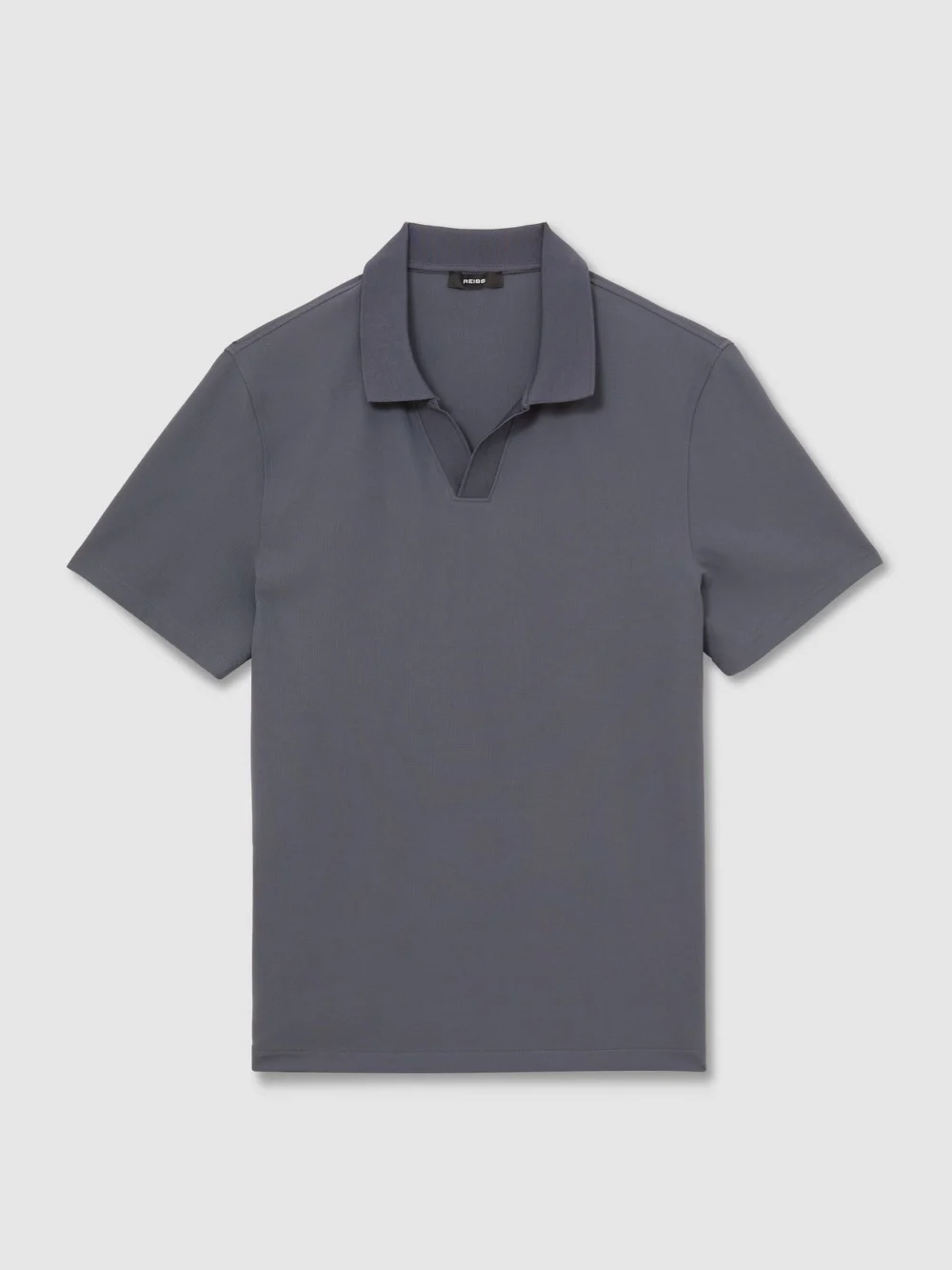 Reiss Airforce Blue Textured Open-collar Polo Shirt, view 2