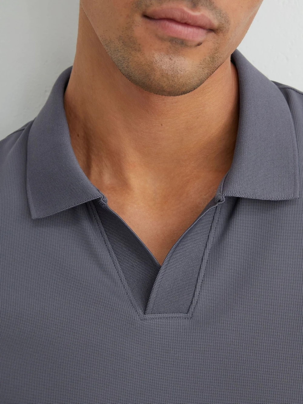 Reiss Airforce Blue Textured Open-collar Polo Shirt, view 3
