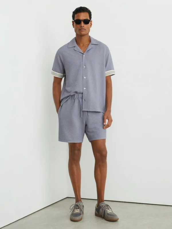 Reiss Airforce Blue Textured Stripe Drawstring Shorts