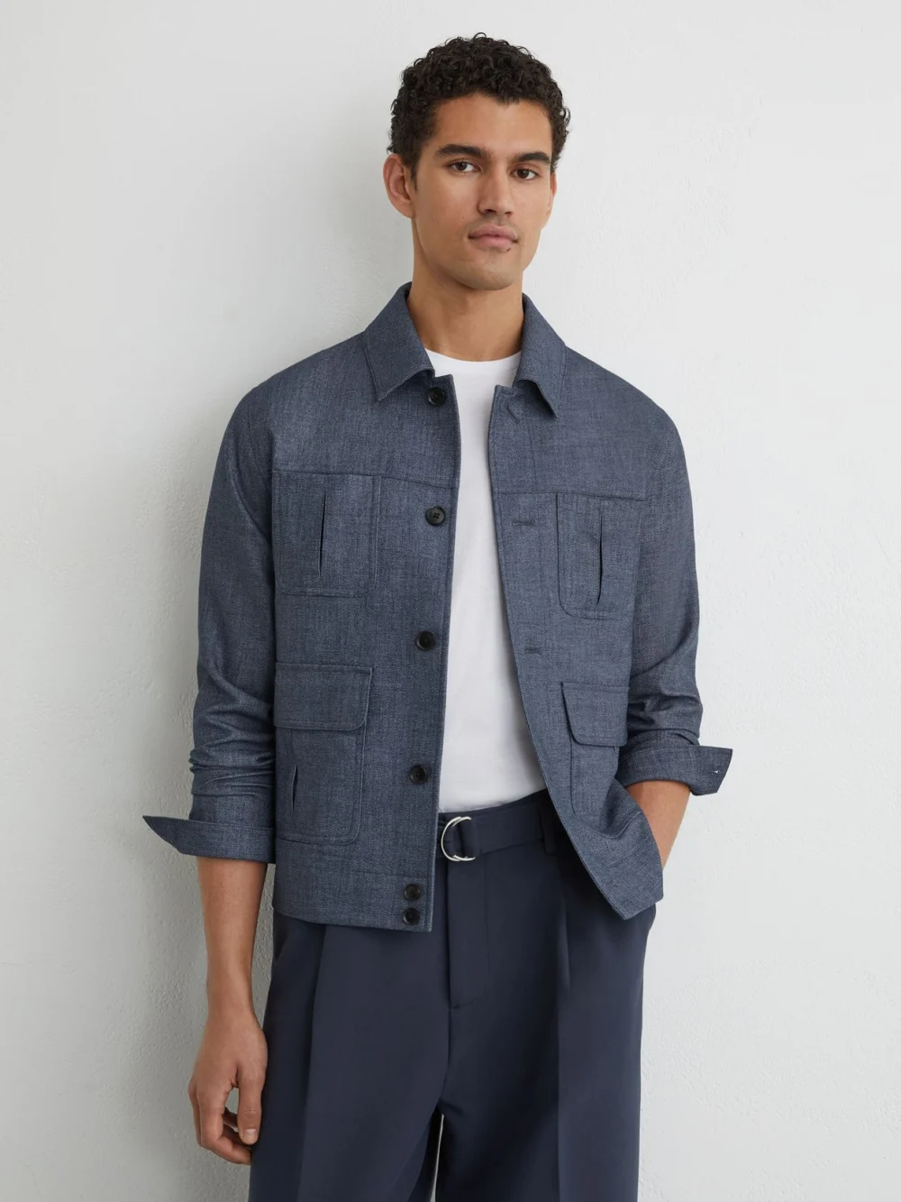 Reiss Airforce Blue Woven Four-pocket Jacket