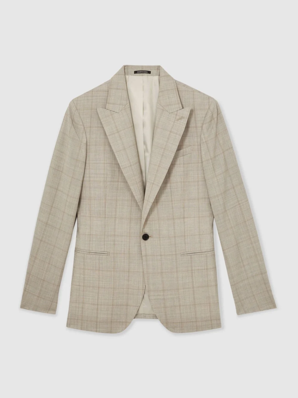 Reiss Alfie Oatmeal Brown Wool Single-breasted Check Suit Blazer Classic-fit, 42R, view 2