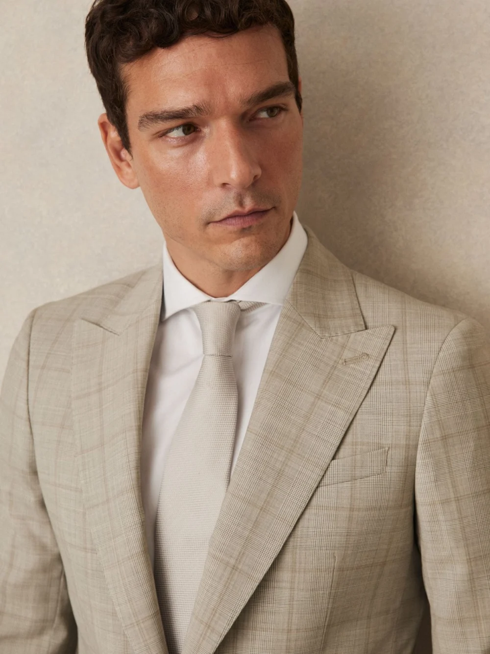 Reiss Alfie Oatmeal Brown Wool Single-breasted Check Suit Blazer Classic-fit, 42R, view 4
