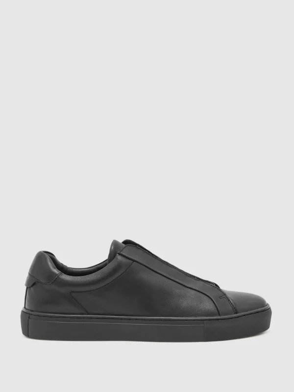 Reiss All Black Leather Hidden-lace Trainers
