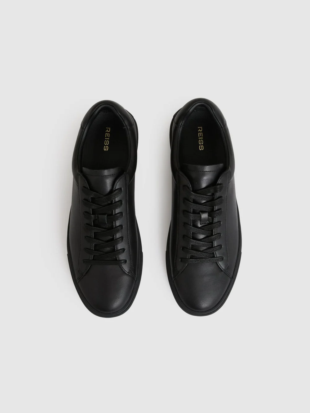 Reiss All Black Leather Low-top Trainers, view 3