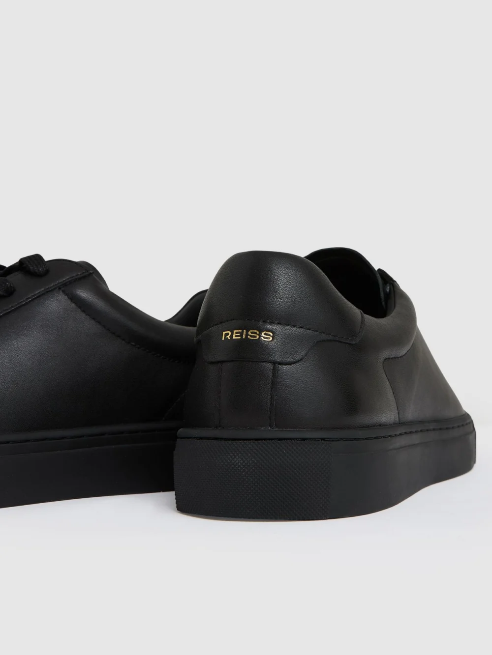 Reiss All Black Leather Low-top Trainers, view 4
