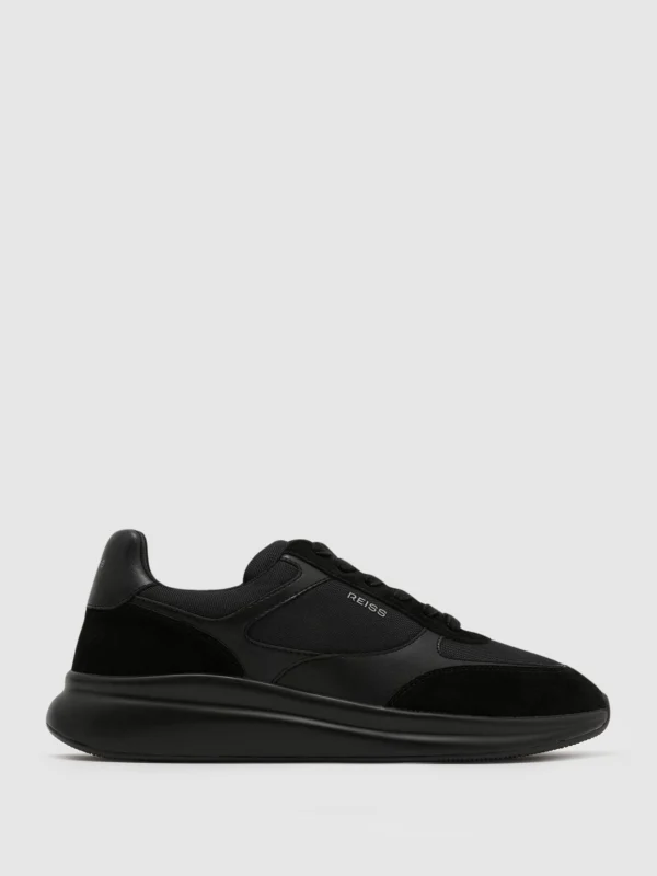 Reiss All Black Suede-trim Runner Trainers