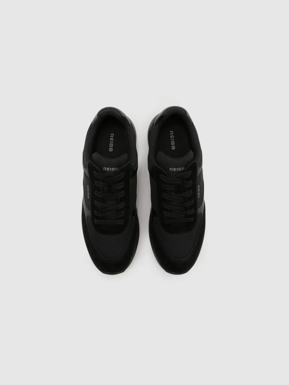Reiss All Black Suede-trim Runner Trainers, view 2
