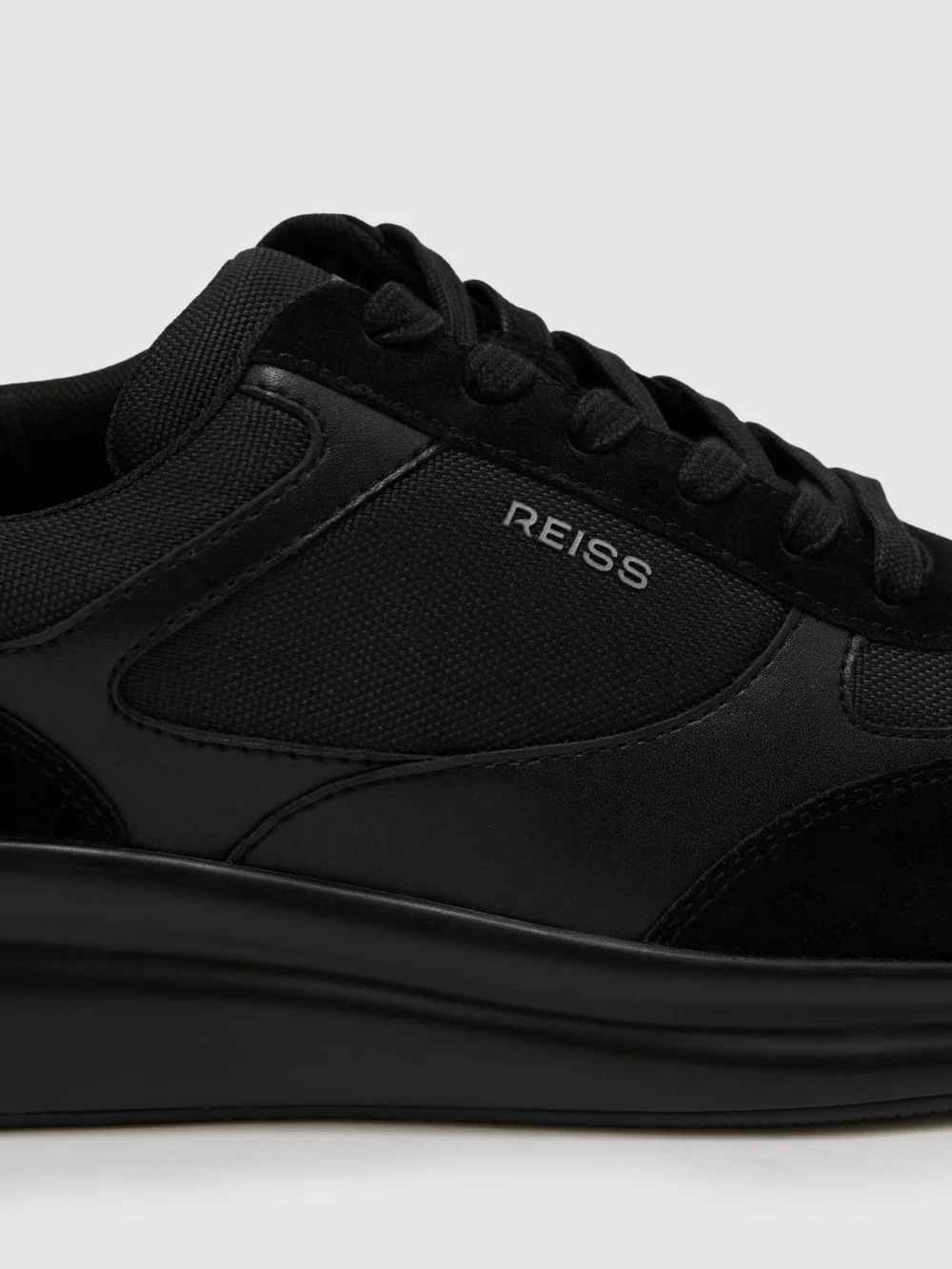 Reiss All Black Suede-trim Runner Trainers, view 4