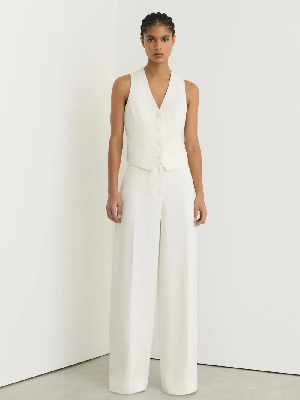 Reiss Alyx Women's White Linen-blend Wide-leg Trousers