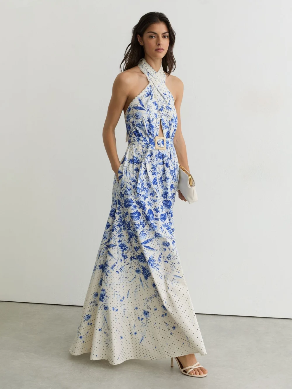 Reiss Amaya Cotton Floral-print Belted Maxi Dress with Stretch, 10, view 4