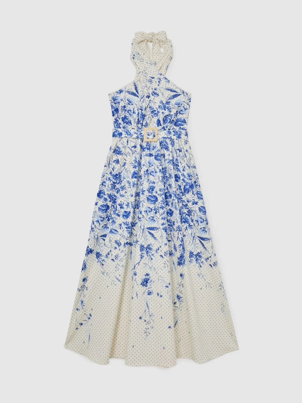 Reiss Amaya Cotton Floral-print Belted Maxi Dress with Stretch, 10, view 6