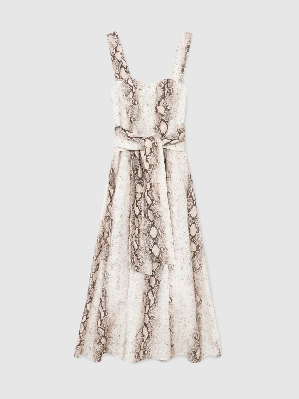 Reiss Amy Neutral Amy Linen-blend Snake-print Midi Dress, 12, view 2