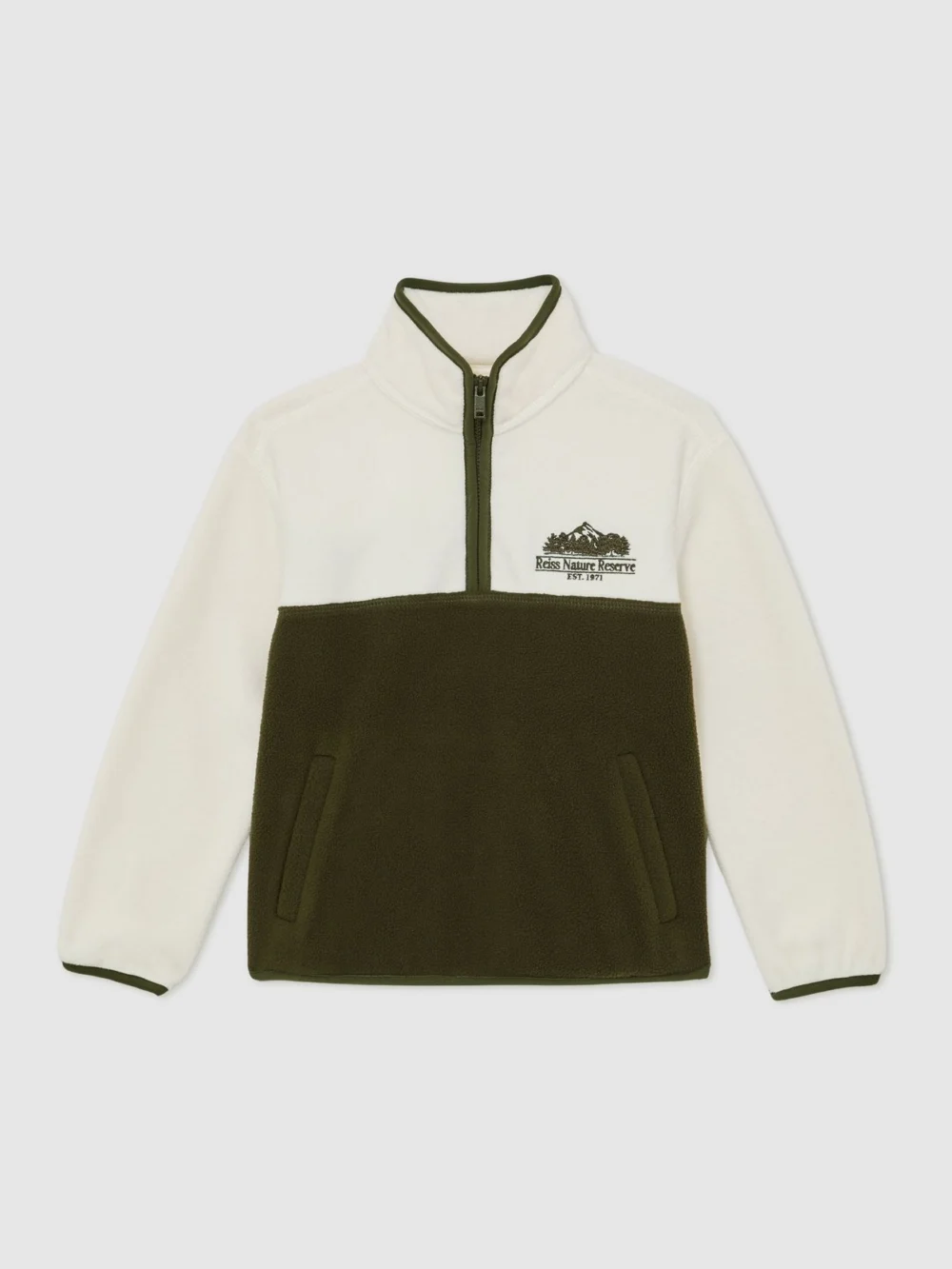 Reiss & Khaki 3-9 yrs Nature Reserve Colour-block Zip Fleece, view 2
