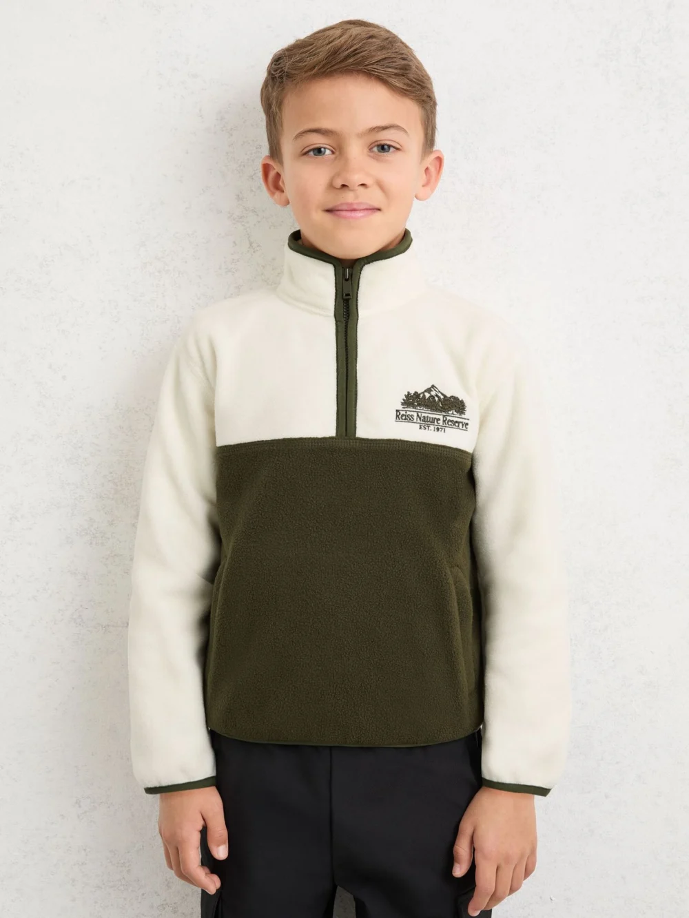 Reiss & Khaki 3-9 yrs Nature Reserve Colour-block Zip Fleece, view 6
