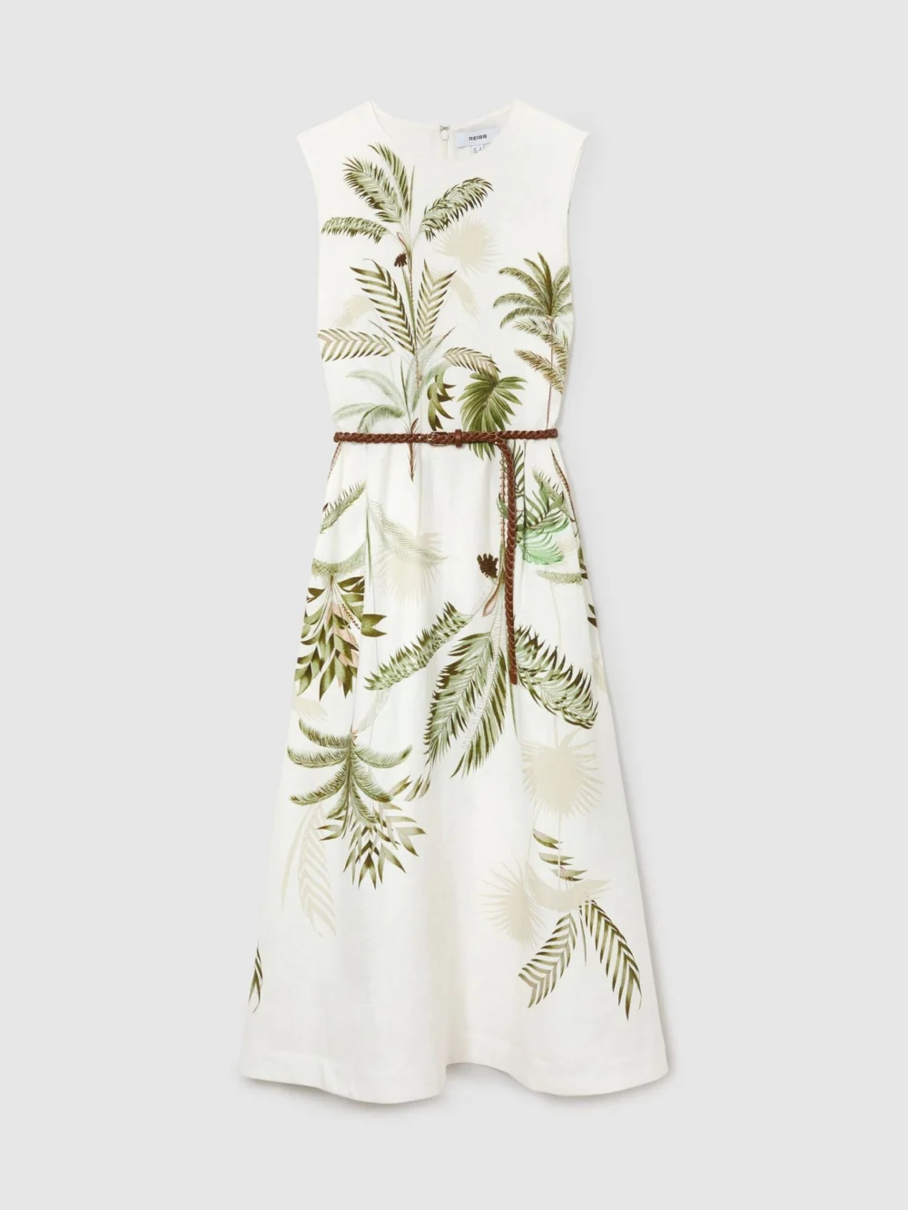 Reiss & Khaki Linen Palm-print Midi Dress, view 2