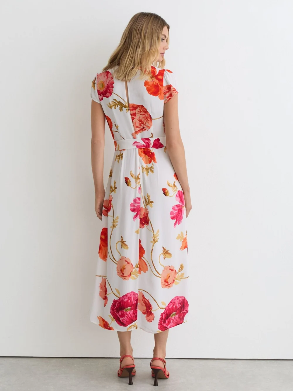 Reiss & Pink Floral-print Belted Midi Dress, view 4