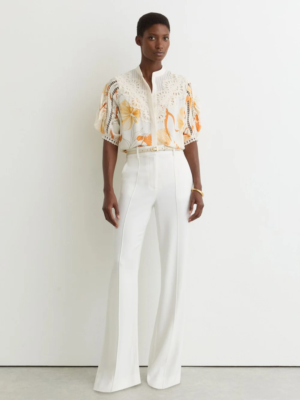 Reiss & Pink Floral-print Lace-trim Blouse in ivory/pink