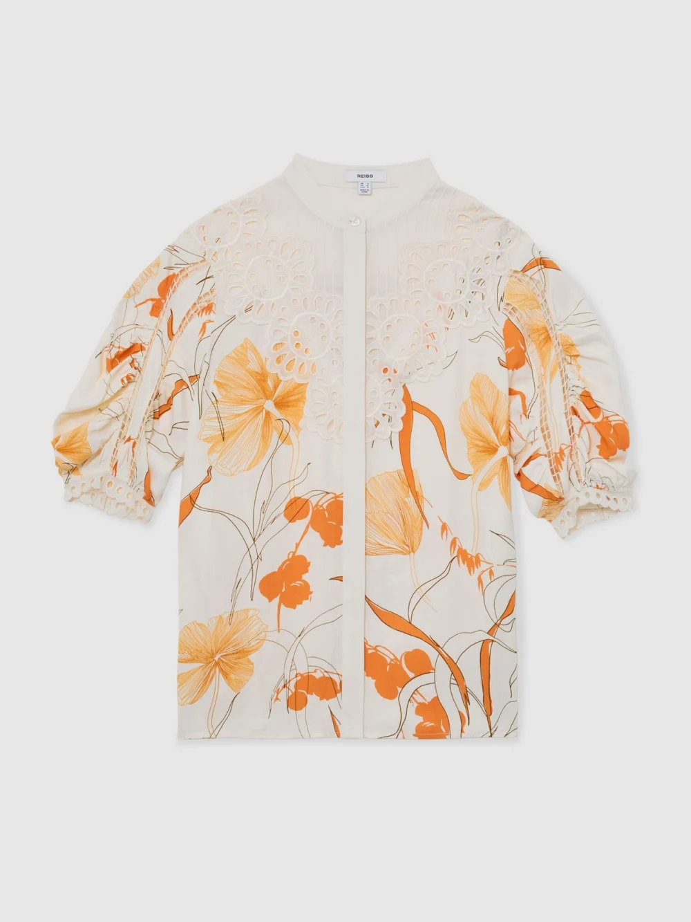 Reiss & Pink Floral-print Lace-trim Blouse, view 2