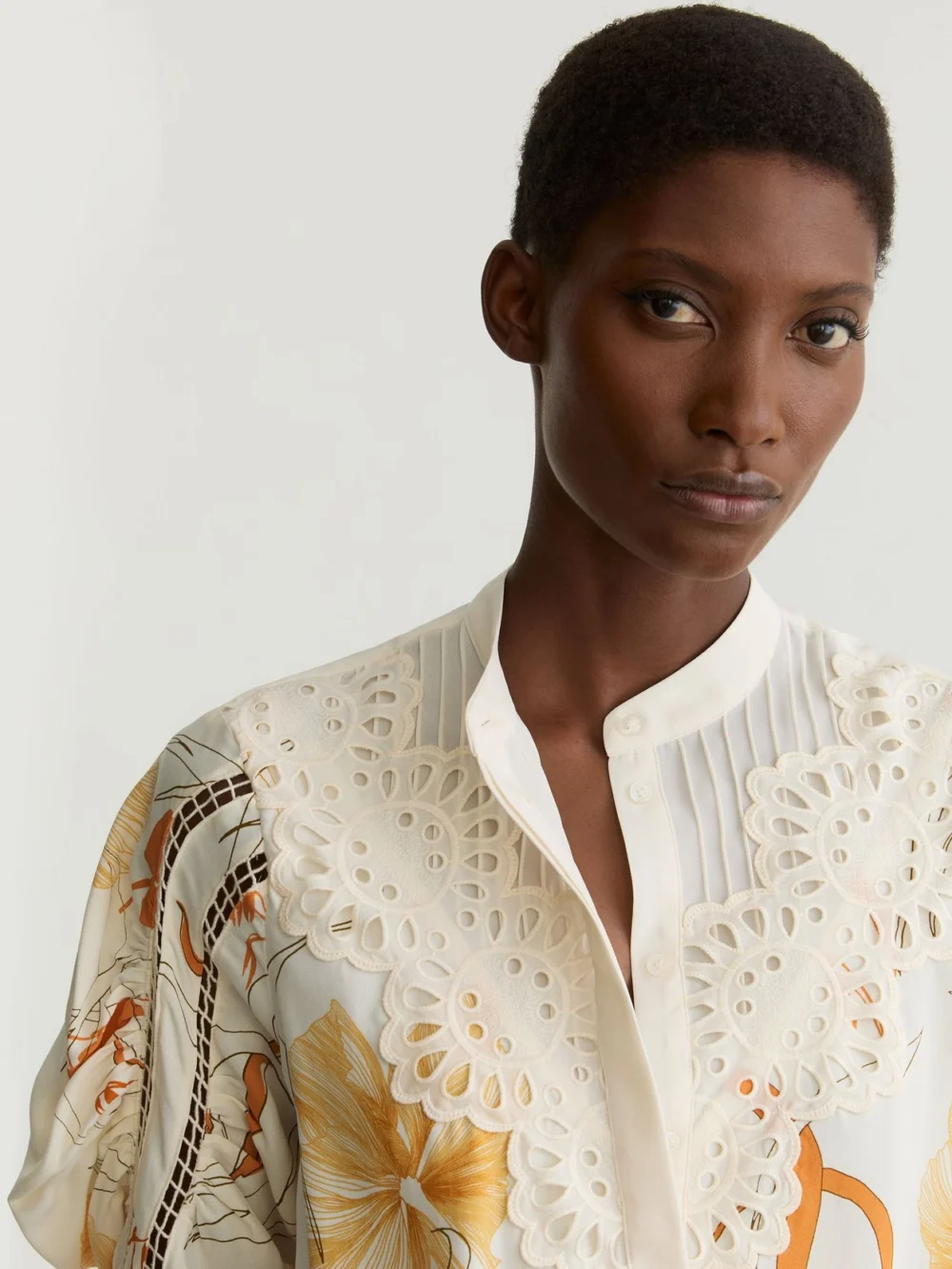 Reiss & Pink Floral-print Lace-trim Blouse, view 3