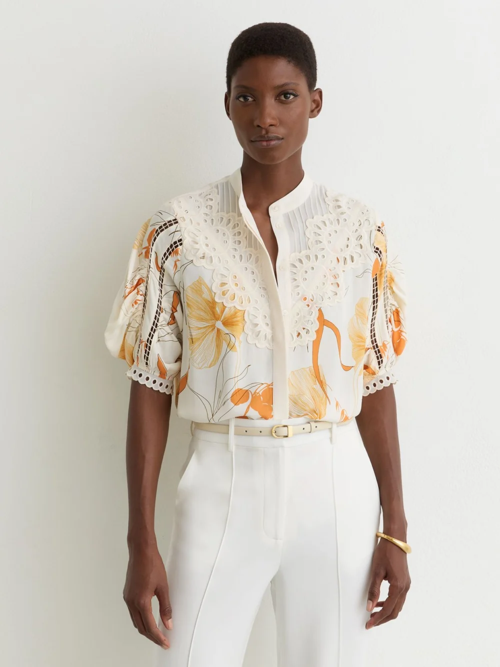 Reiss & Pink Floral-print Lace-trim Blouse, view 4