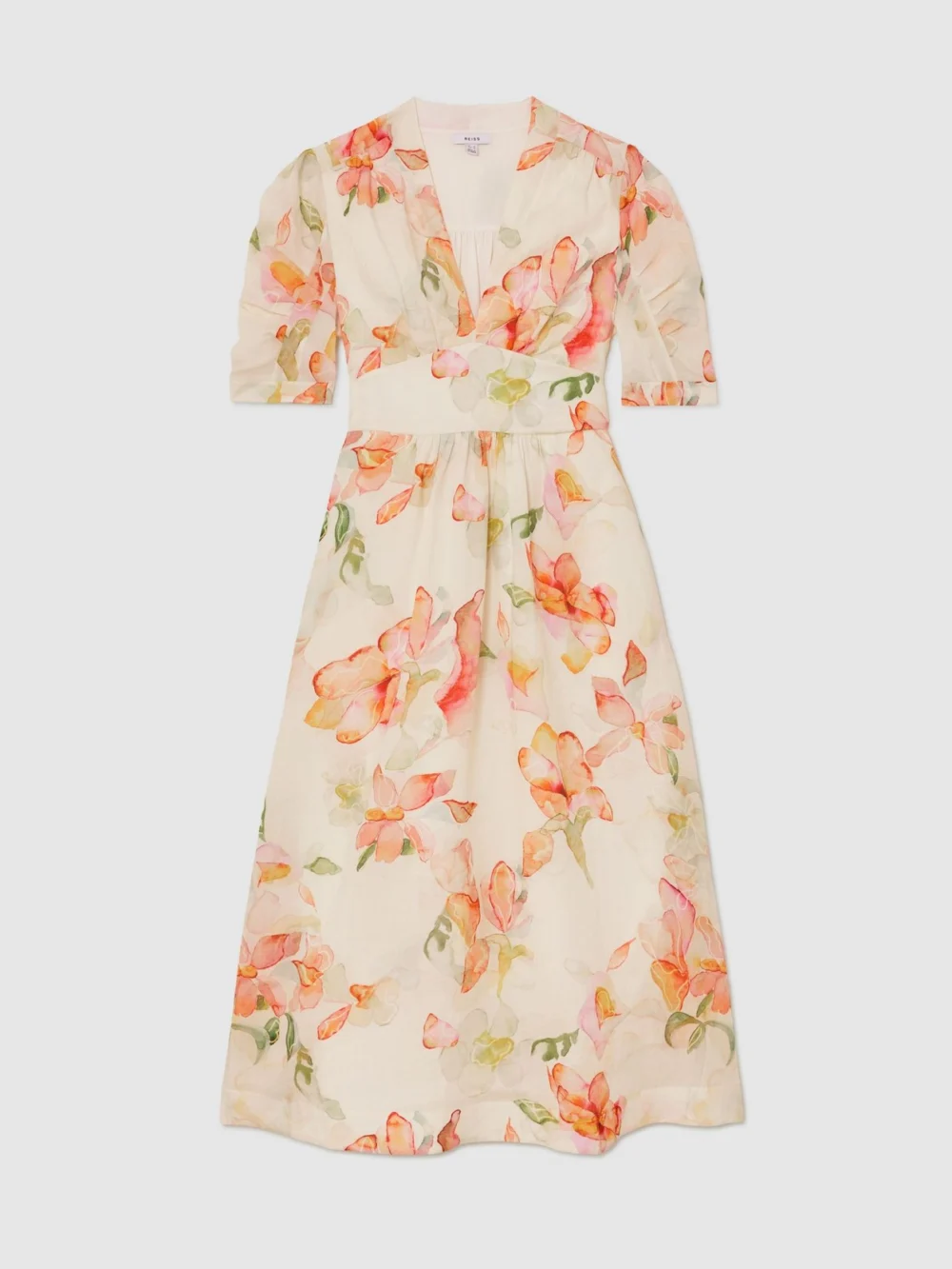 Reiss & Pink Floral-print Waisted Midi Dress, view 2