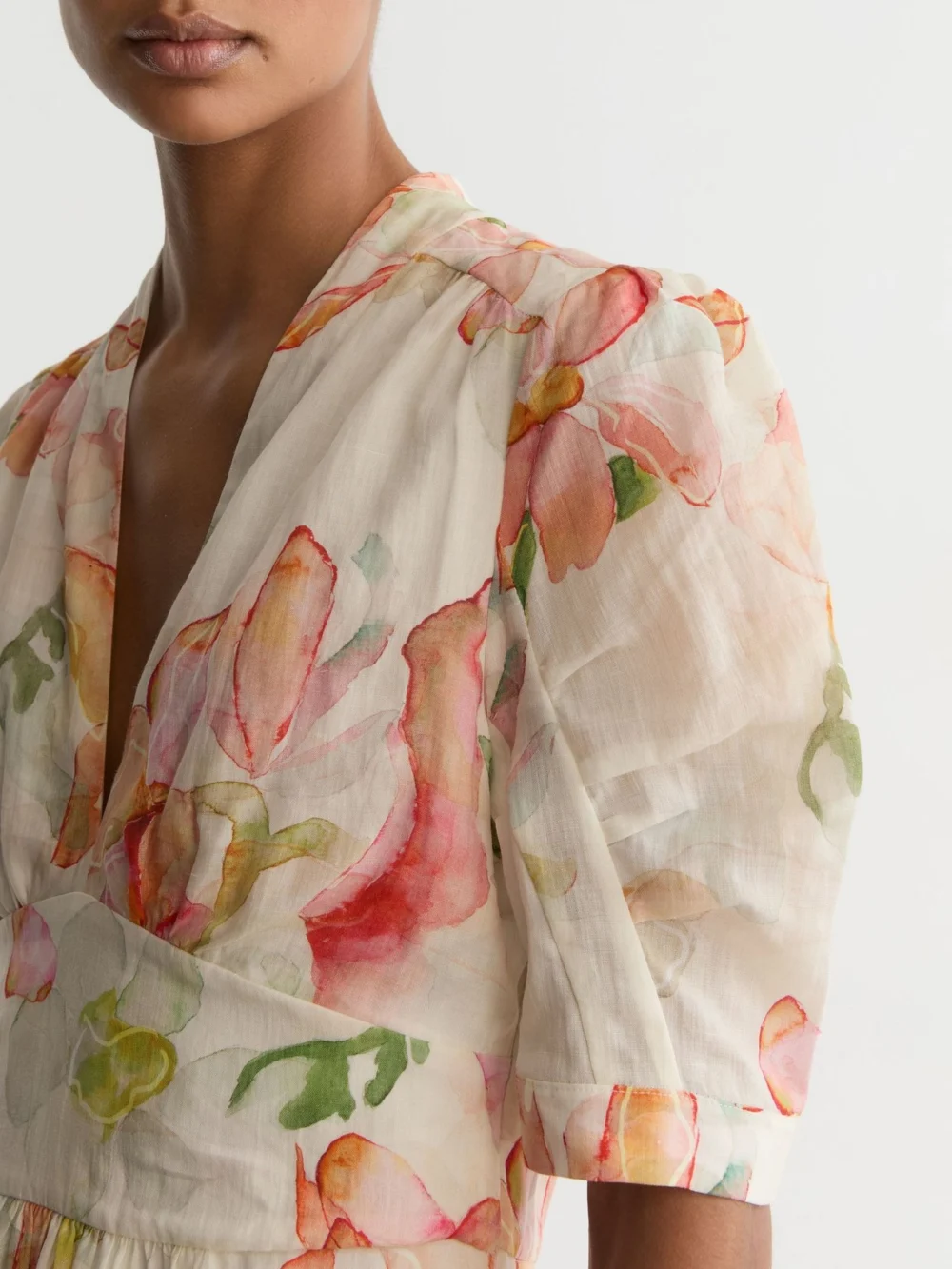 Reiss & Pink Floral-print Waisted Midi Dress, view 4