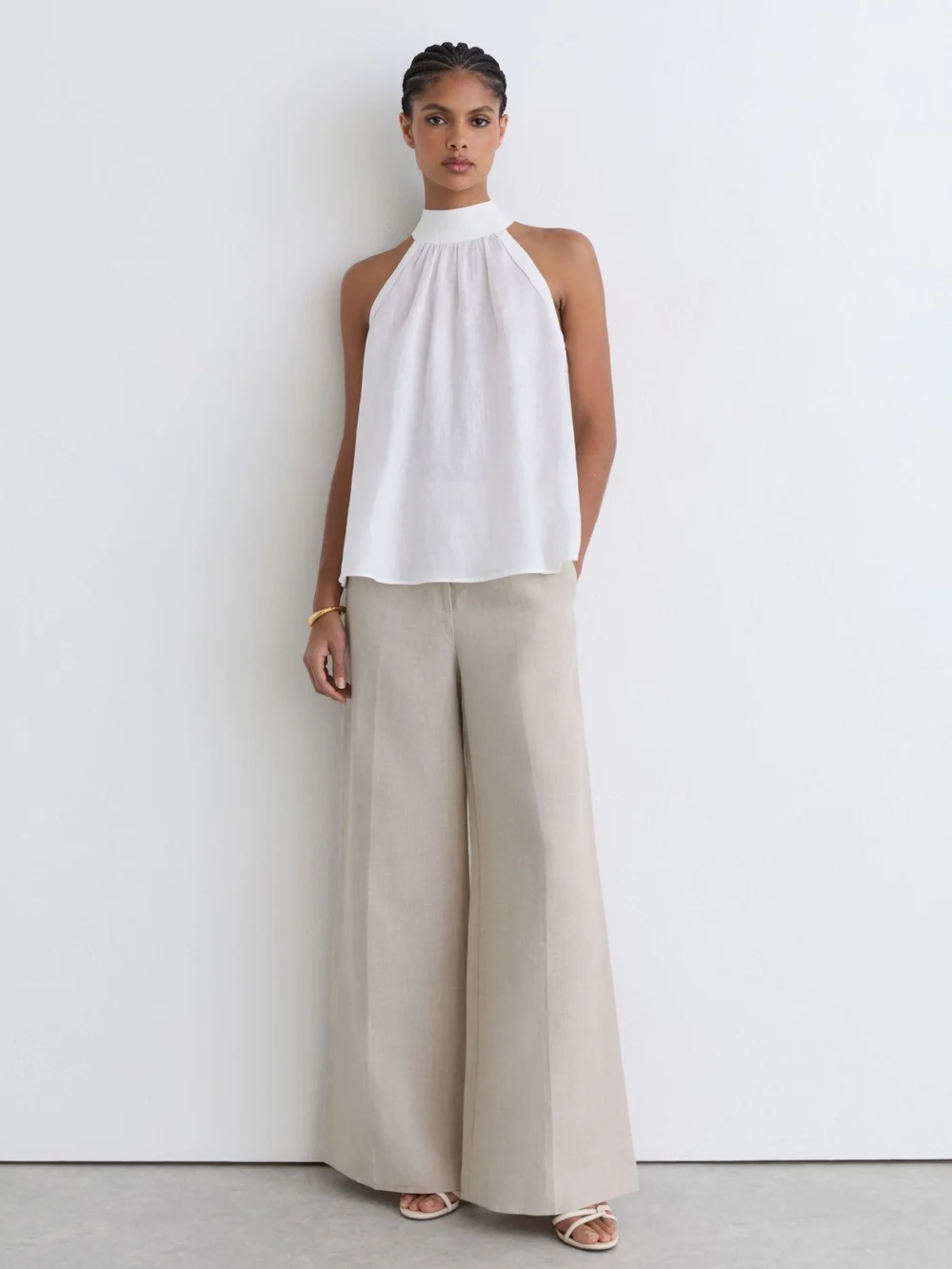 Reiss Andi Linen Sleeveless Scarf-neck Top, 14, view 4