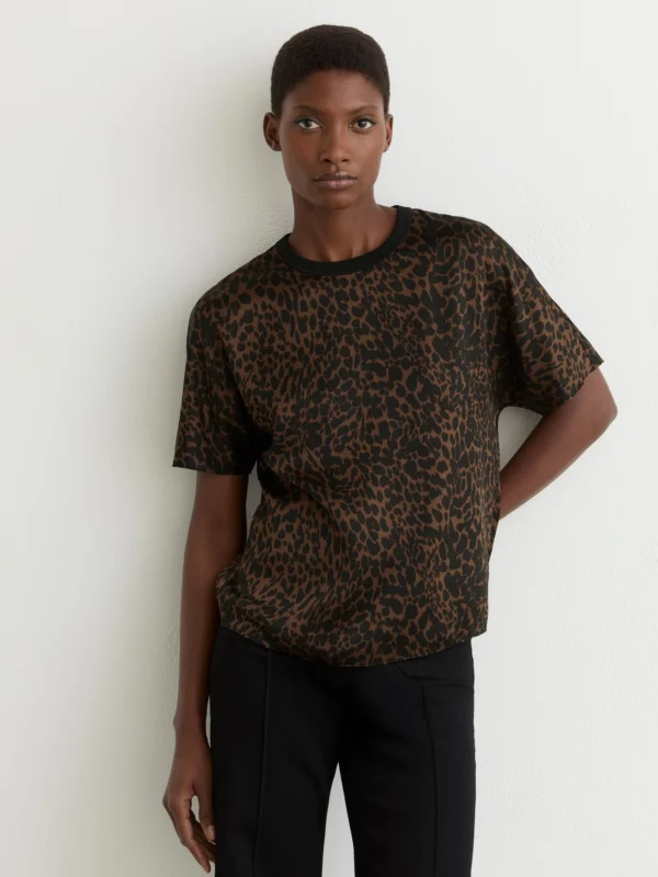 Reiss Animal Print Silk Short-sleeve Top