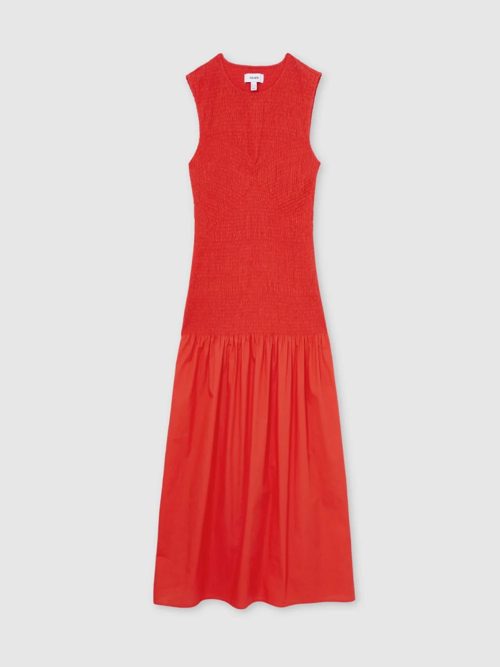 Reiss Annabel Women's Red Cotton Shirred Midi Dress, view 6