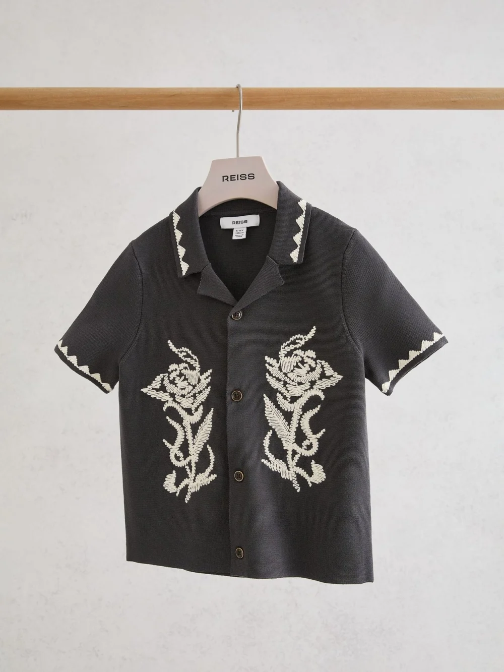 Reiss Anthracite Grey 3-9 yrs Floral-embroidered Knitted Shirt, view 2