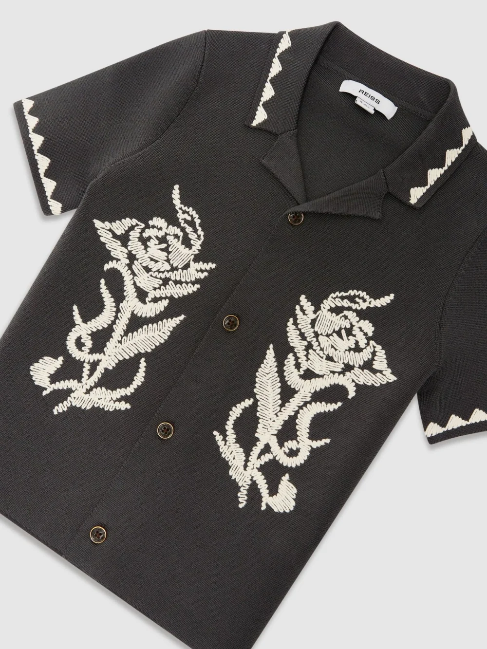 Reiss Anthracite Grey 3-9 yrs Floral-embroidered Knitted Shirt, view 3