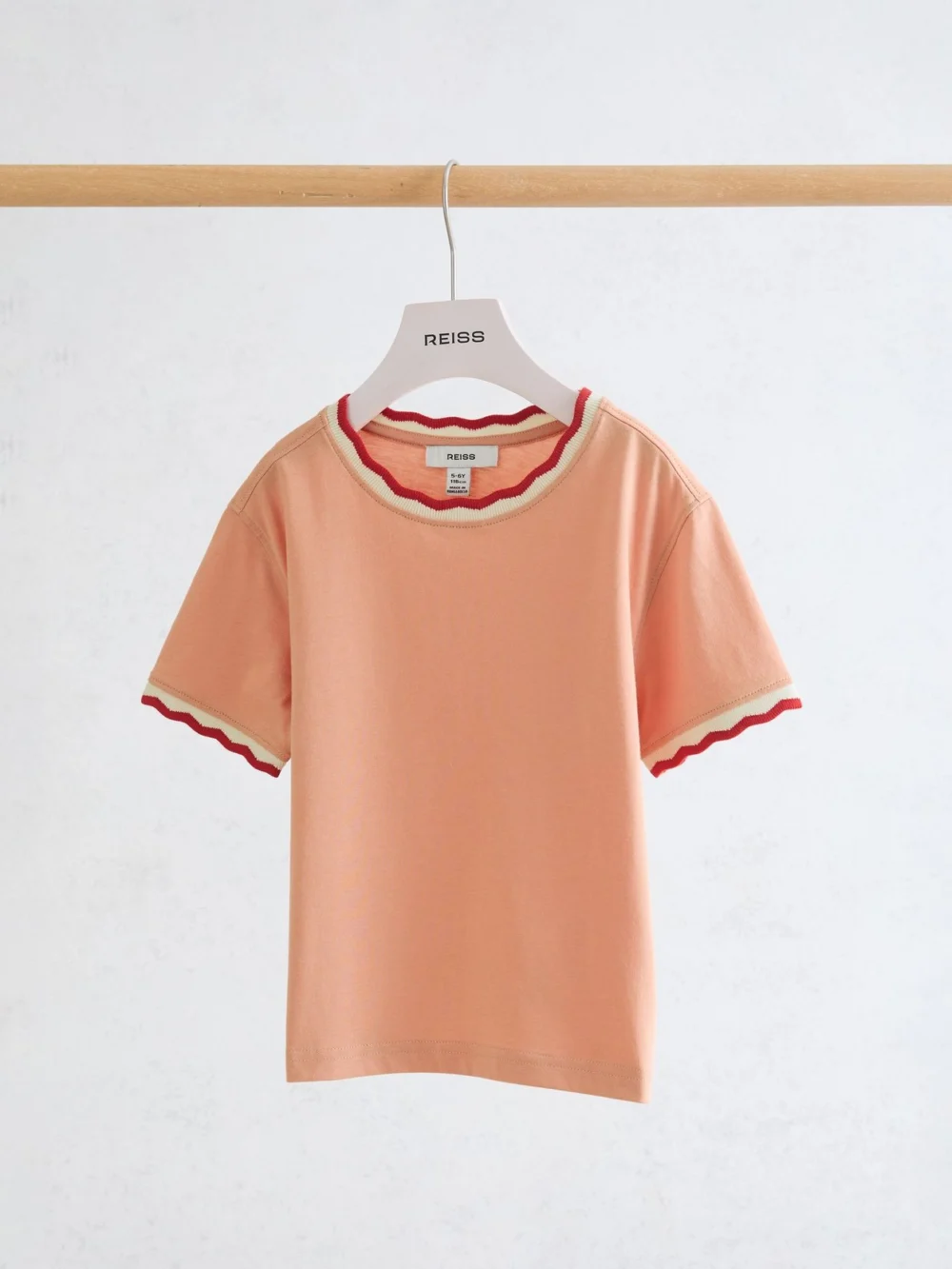 Reiss Apricot 13-14 yrs Cotton Scallop-trim T-shirt,, view 2