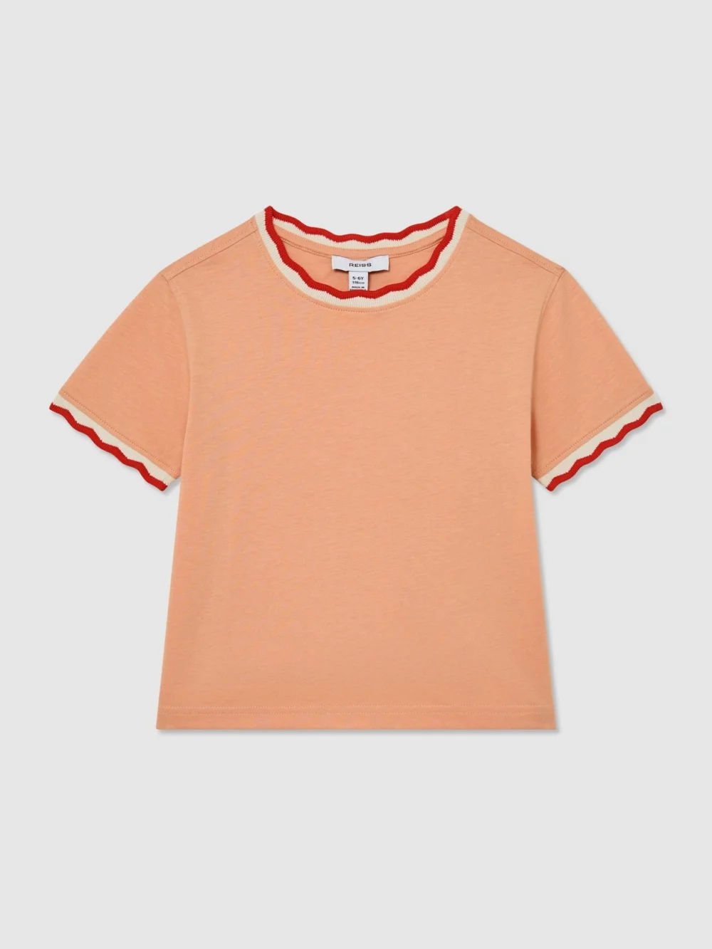 Reiss Apricot 13-14 yrs Cotton Scallop-trim T-shirt,, view 3