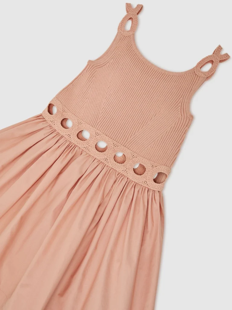 Reiss Apricot 9-13 yrs Rib-knit Mix Cut-out Flared Dress