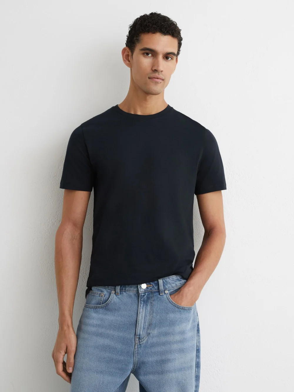 Reiss Aquamarine Blue Marl Crew Neck T-shirt, L in navy