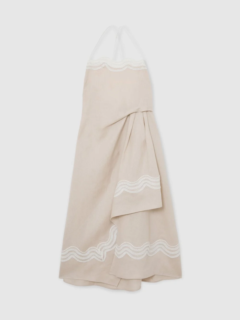 Reiss Arla Neutral Linen Lace-trim Beach Dress, 14, view 2