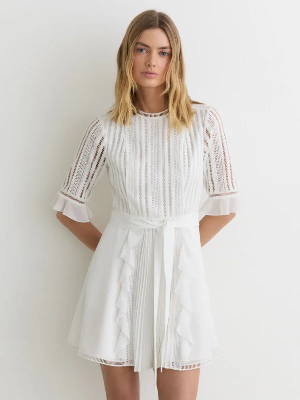 Reiss Armina Lace-detail Belted Mini Dress, 16