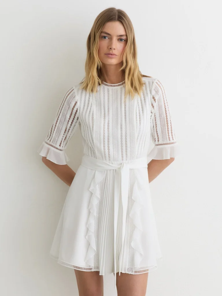 Reiss Armina Lace-detail Belted Mini Dress, 16