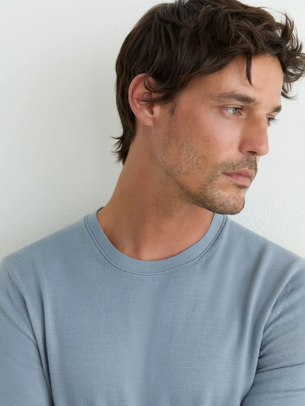 Reiss Armour Blue Merino Wool Crew-neck Jumper, view 4