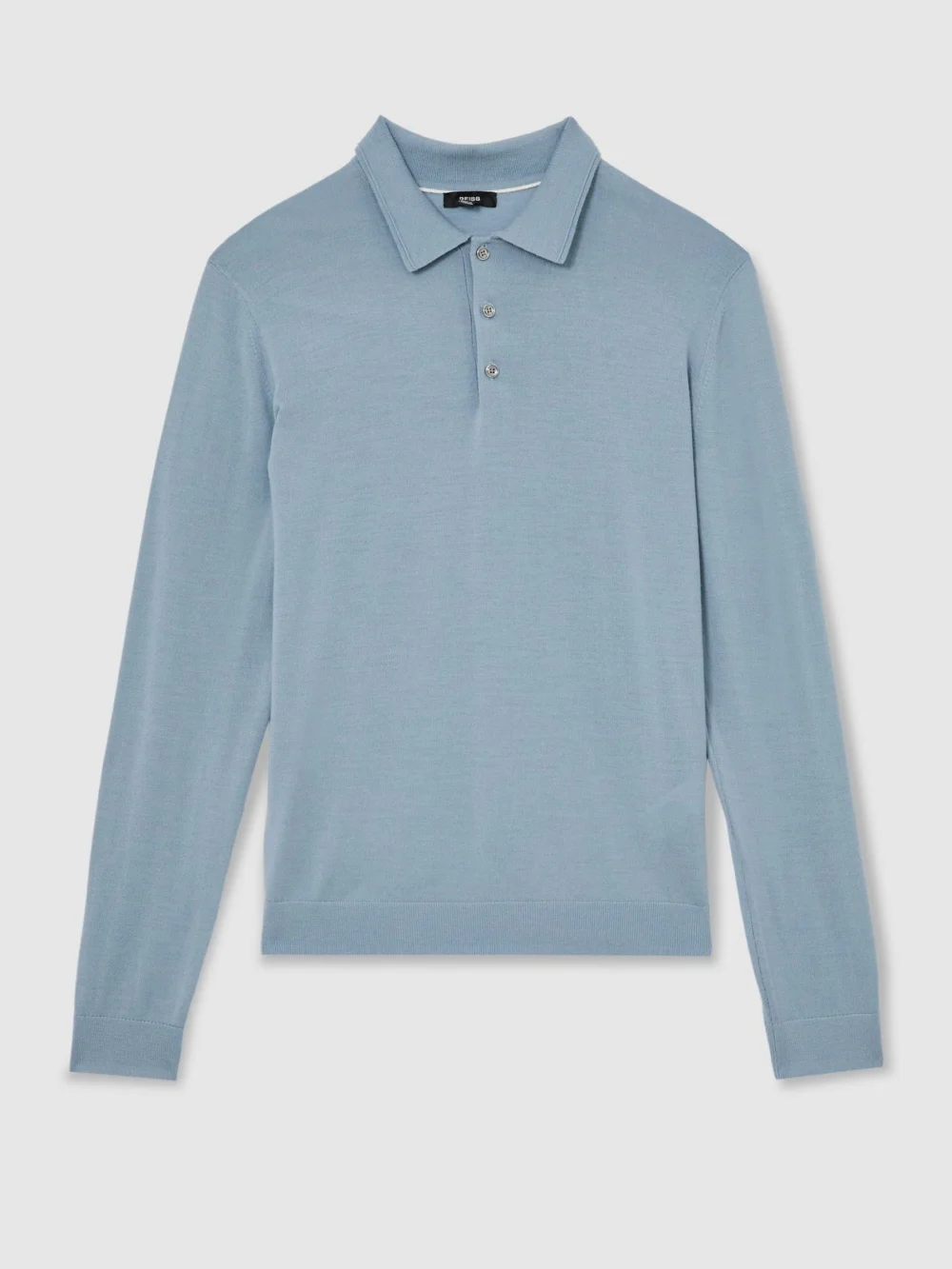 Reiss Armour Blue Merino Wool Long-sleeve Polo Shirt, view 2