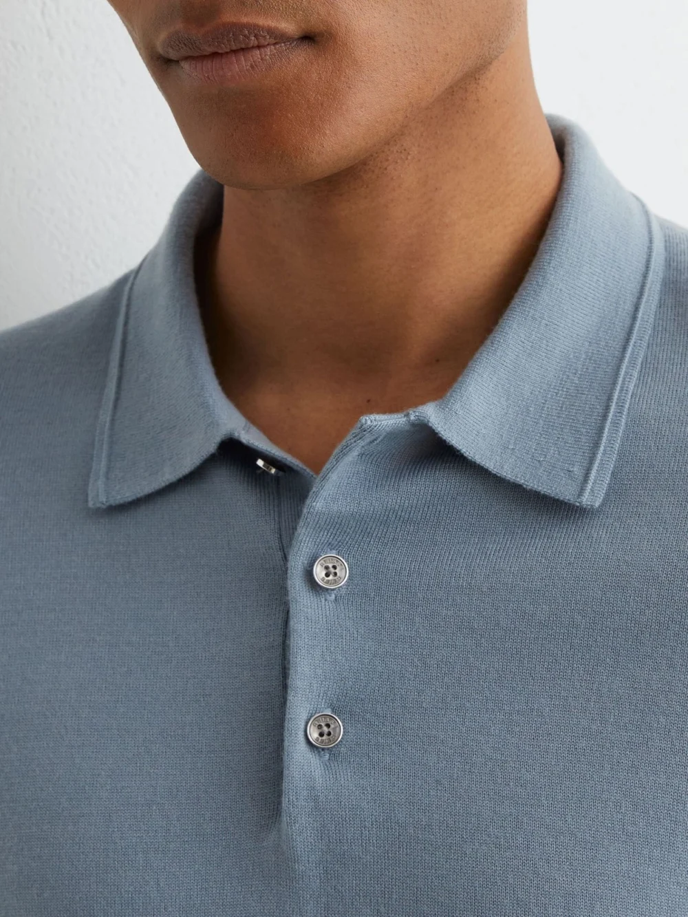 Reiss Armour Blue Merino Wool Long-sleeve Polo Shirt, view 3