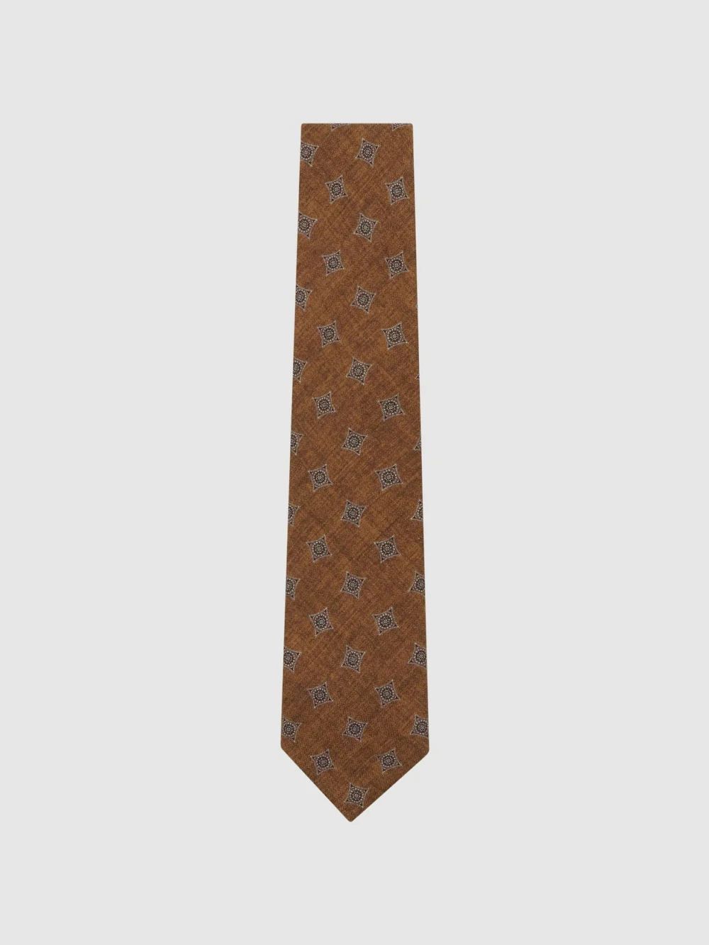 Reiss Arrigo Burnt Orange Silk Diamond Medallion-print Tie, One Size, view 3