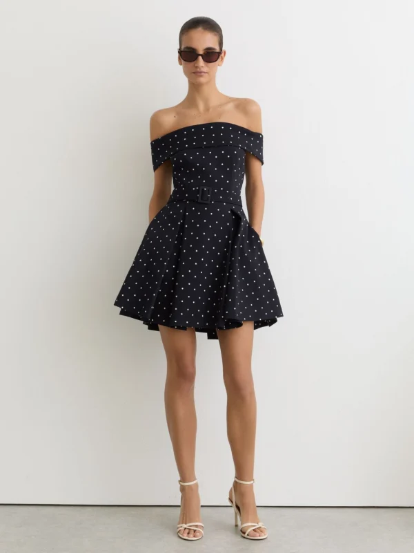 Reiss Arwen Polka-dot Off-shoulder Mini Dress, 12